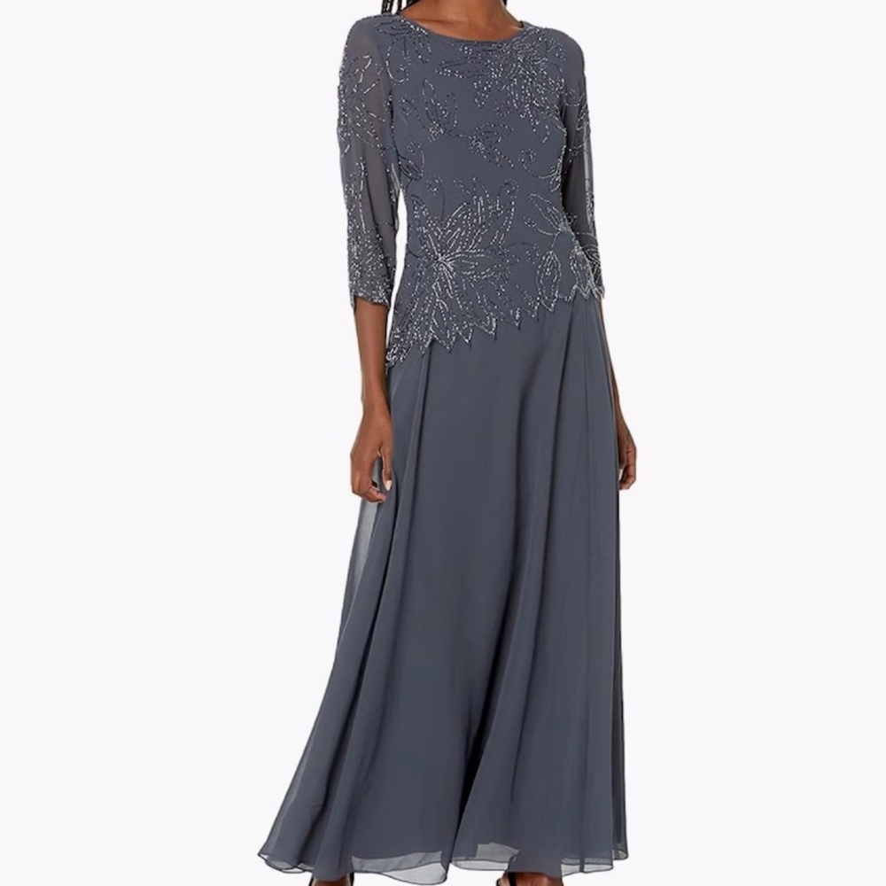 J KARA Beaded Scallop Bodice Asymmetrical Gray Dress Women. Size 16W